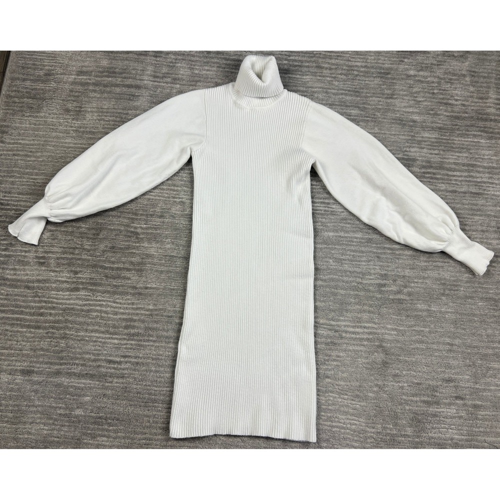 Idem ditto Sweater Dress Women XS White Turtleneck Ribbed Balloon Sleeve S202115